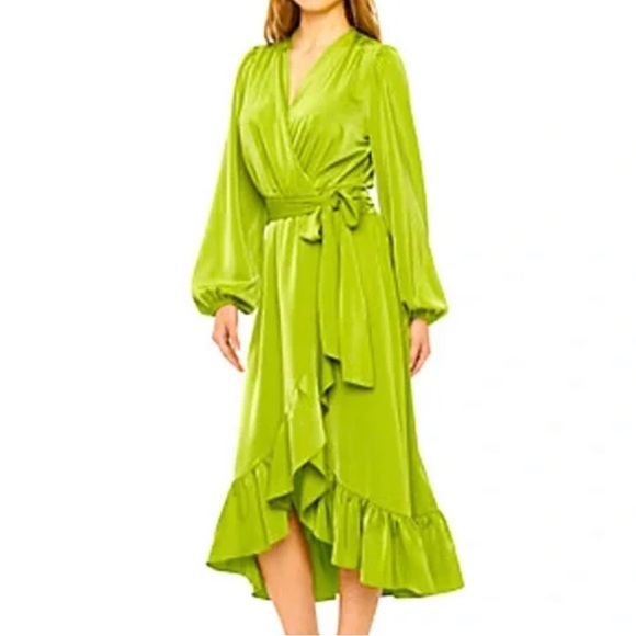 Rye Dresses Rye Grass Green Satin Wrap Dress Poshmark